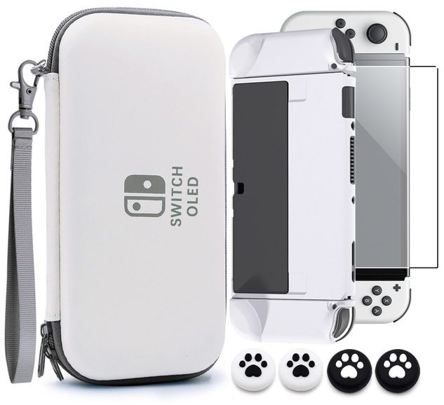 Чехол-клатч для Nintendo Switch Oled (крышка, чехлы для joy-con, накладки, стекло) серый