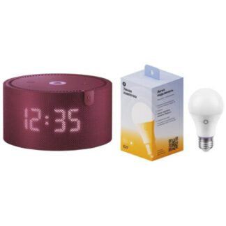 Яндекс Станция Мини 2 с часами красный + лампочка YNDX-00501