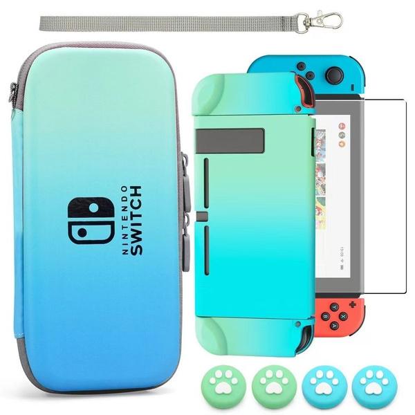Чехол-клатч для Nintendo Switch Oled (крышка, чехлы для joy-con, накладки, стекло) бирюзовый