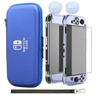 Чехол-клатч для Nintendo Switch Oled (крышка, чехлы для joy-con, накладки, стекло) синий