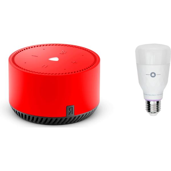 Яндекс Станция Лайт красный + Яндекс лампочка Bulb E27 Яндекс YNDX-00018